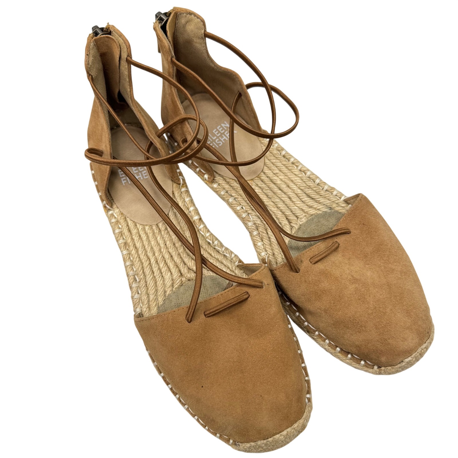 Eileen Fisher Espadrille Flats Women Size 7.5 Tan Lace Up Boho Beach Neutral